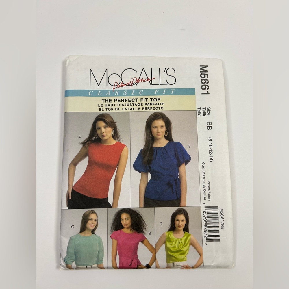 McCALL'S #M5661-LADIES PALMER/PLETSCH CLASSIC-PERFECT FIT TOP PATTERN 8-14 FF